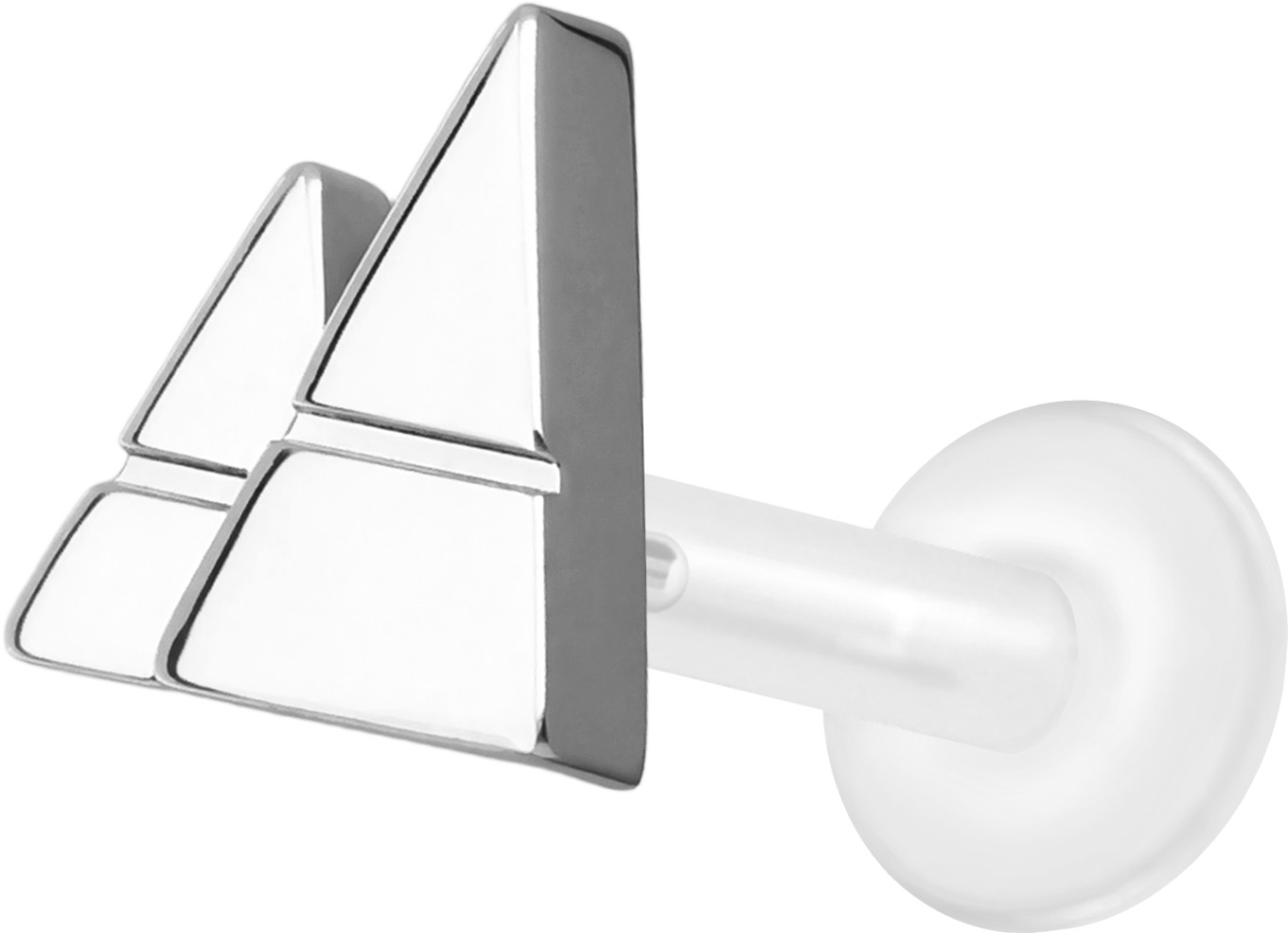PTFE Labret Piercing mit Innengewinde + Titan-Aufsatz 2 PYRAMIDEN